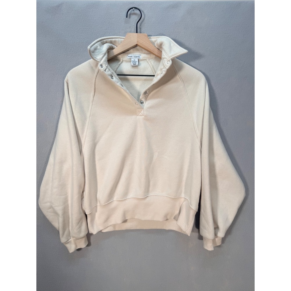 Better Together Cream Snap Neck Pullover Oversized Crop Sweatshirt Fleece Lined